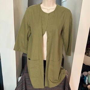 Eileen Fisher organic cotton Olive green open front jacket XXS
